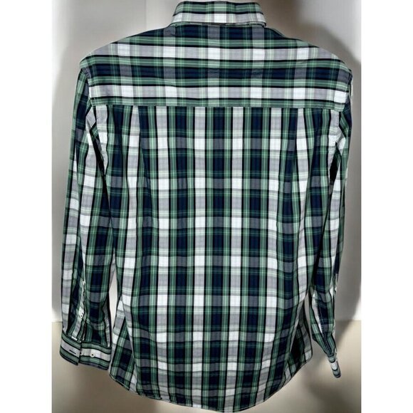 Nick Graham Mens Green Blue Plaid Stretch Modern Fit Button Down Shirt Large - Picture 3 of 8